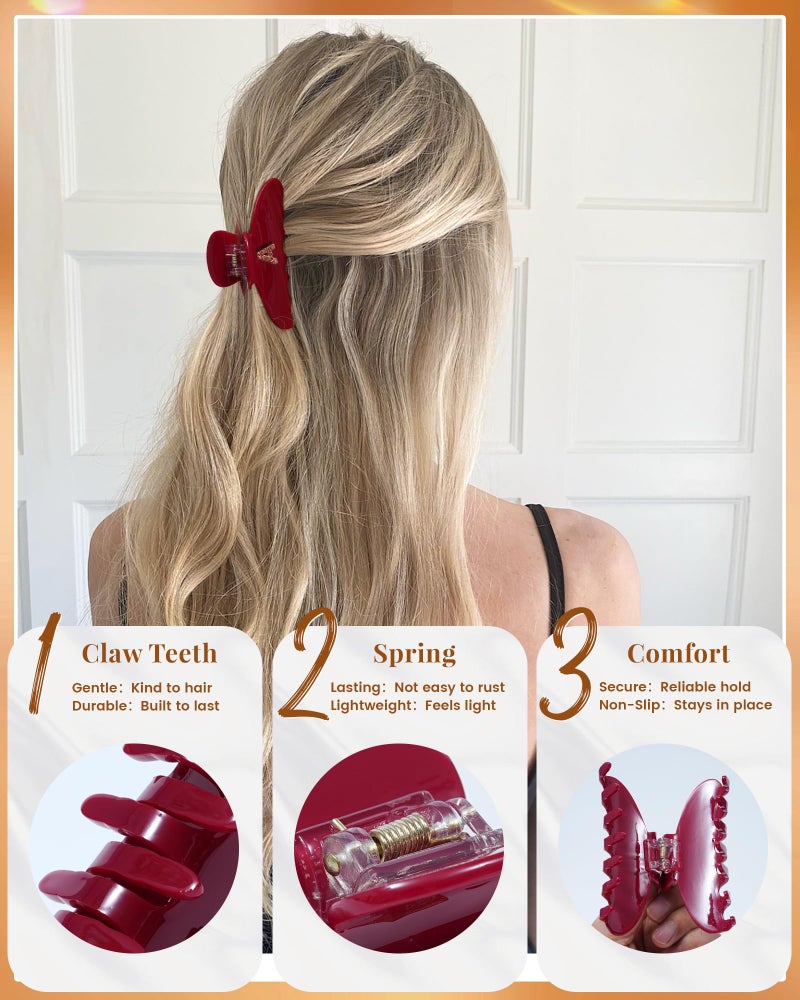 Mesovor Acetate Initial Cute Hair Claw Clips, Letter Elegant 3.9" Cherry Red Hair Banana Clips | Birthday Gifts for Teens Daughter Sister Christmas Gifts (Initial A) - Image 5