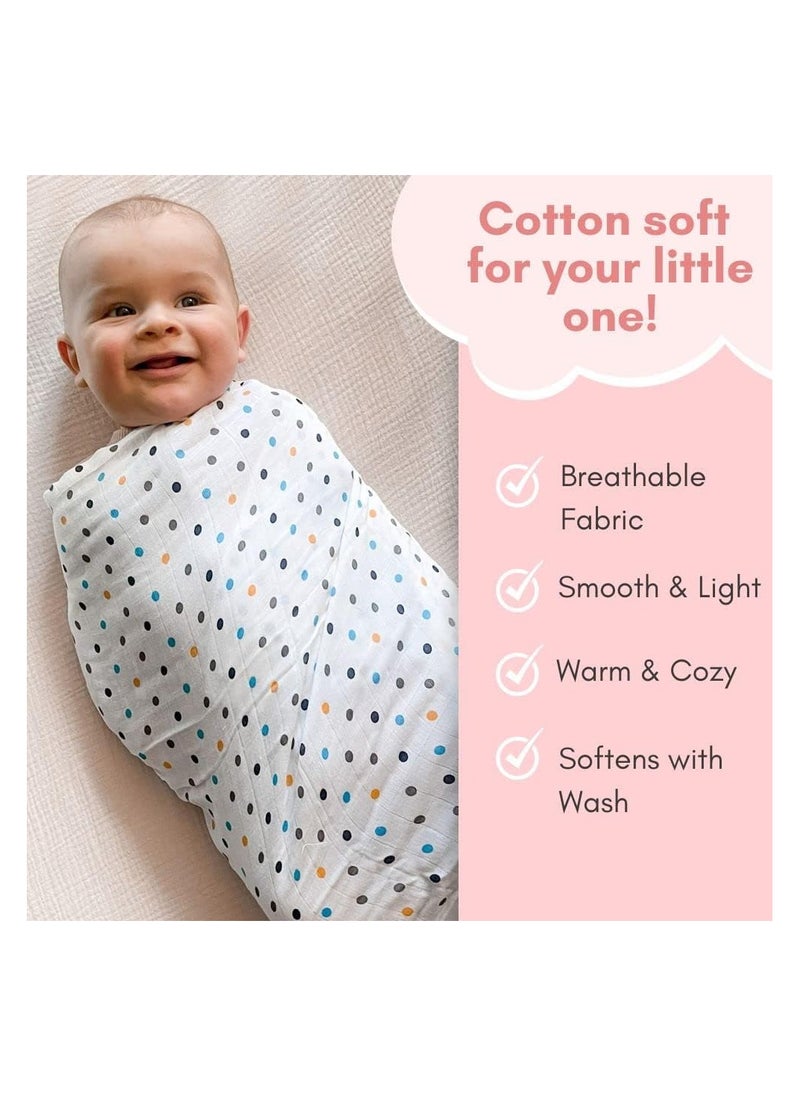 100% Cotton Muslin Baby Swaddle Wrap for New Born, Size 100 cm by 100 cm - Pack of 3