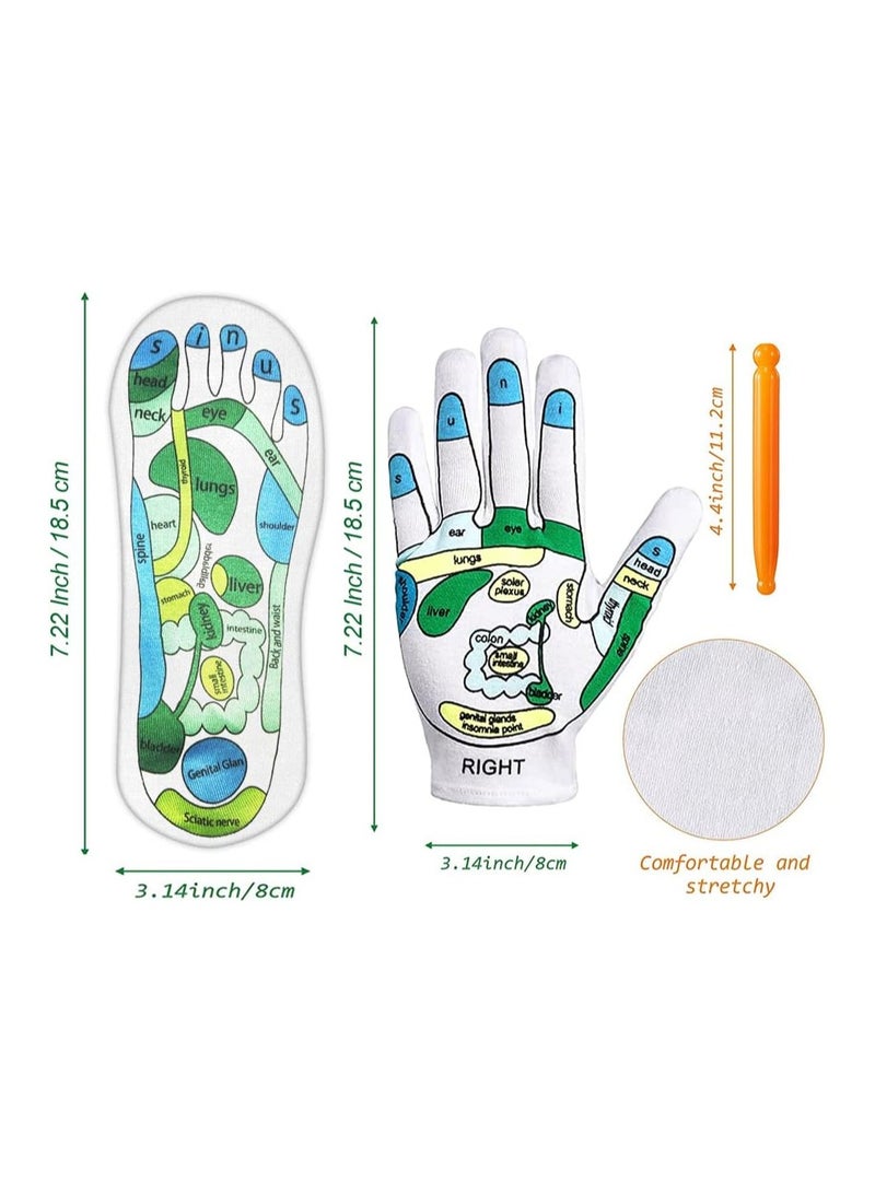 Acupressure Reflexology Tools Set - 4 Pcs - Socks and Gloves, Tutorial Reflexology Gloves with Massage Sandal, Pain Relief Acupuncture Socks for Foot Massage， Beginner Acupoint Massage Tools