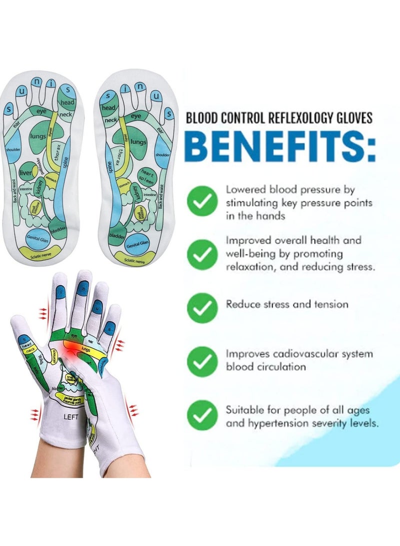 Acupressure Reflexology Tools Set - 4 Pcs - Socks and Gloves, Tutorial Reflexology Gloves with Massage Sandal, Pain Relief Acupuncture Socks for Foot Massage， Beginner Acupoint Massage Tools
