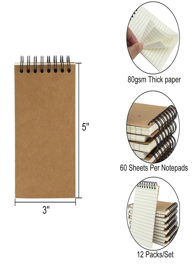 Aacehlh 12 Pack Pocket Notebooks, 3x5 Small Notepads, Mini Spiral Notebooks, 60 Sheets/120 Pages,Lined College Ruled Paper, Memo Pads for Home, Office, School or Travel - Image 2