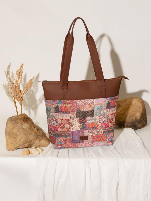 ZOUK Kutch Gamthi Abstract Printed Women's Jute Handcrafted Vegan Leather Multicolor Everyday Tote - Image 5