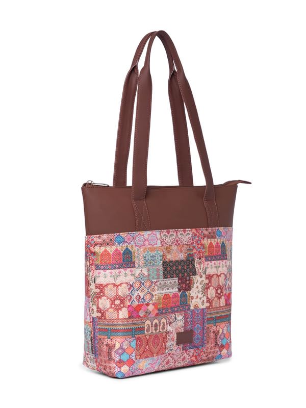 ZOUK Kutch Gamthi Abstract Printed Women's Jute Handcrafted Vegan Leather Multicolor Everyday Tote - Image 4