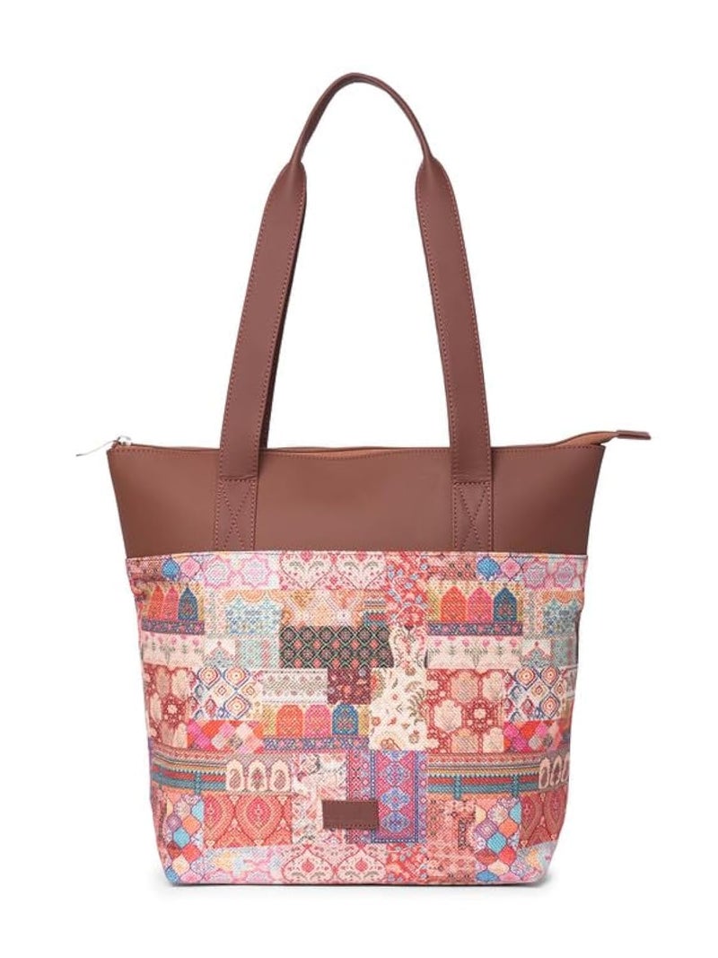 ZOUK Kutch Gamthi Abstract Printed Women's Jute Handcrafted Vegan Leather Multicolor Everyday Tote - Image 1