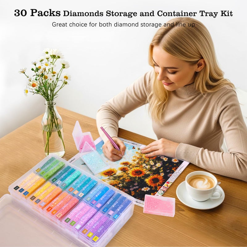 PP OPOUNT 30PCS 2-in-1 Diamond Art Storage Trays with Lids, Convex Bottom Diamond Painting Storage Organizer Set, Spill-Proof DIY Craft Supplies for Sorting & Line-Up, Perfect ChristmasGift for Crafters - Image 2