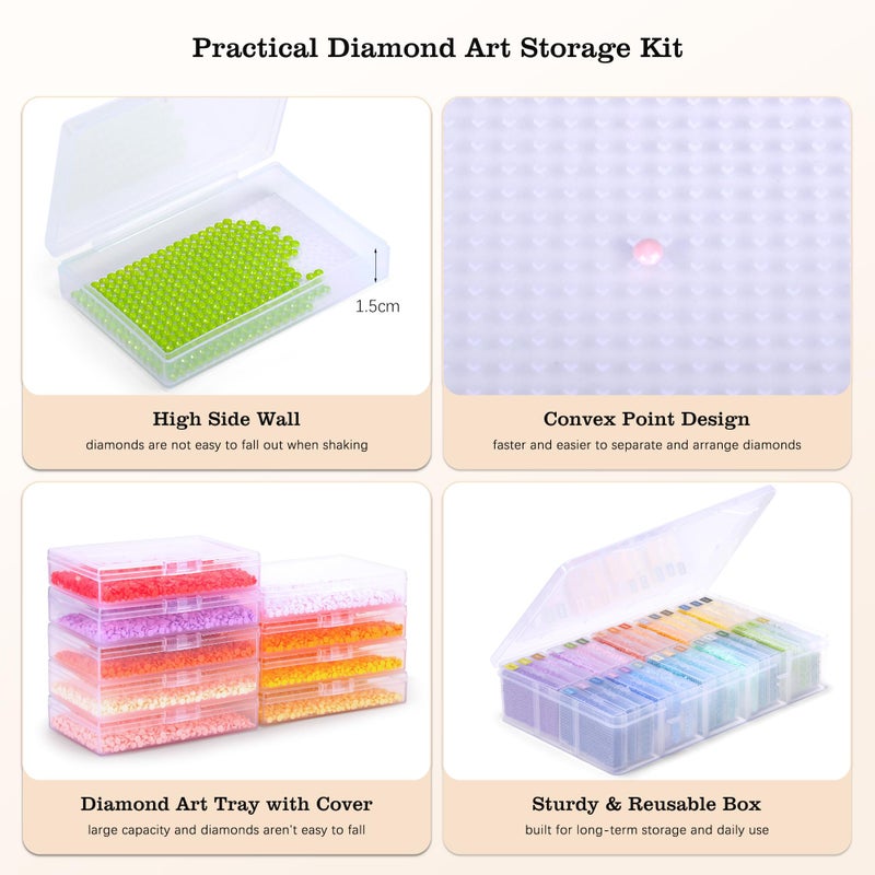 PP OPOUNT 30PCS 2-in-1 Diamond Art Storage Trays with Lids, Convex Bottom Diamond Painting Storage Organizer Set, Spill-Proof DIY Craft Supplies for Sorting & Line-Up, Perfect ChristmasGift for Crafters - Image 5