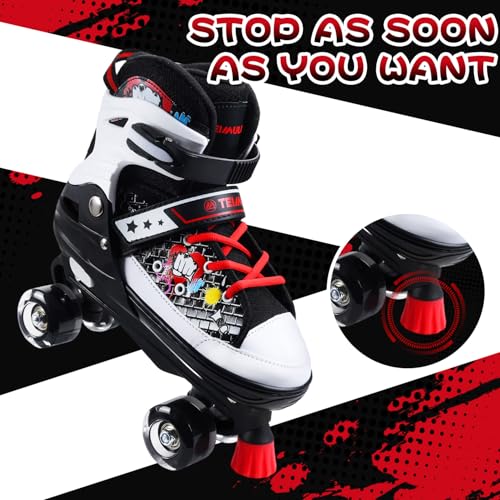 TeimuLeiSi Kids Roller Skates, 4 Size Adjustable Quad Skates with All Light Up Wheels, 10C to 8 Rollerskates for Toddlers, Beginners, Boys, Girls, Outdoor, Indoor, Black, Medium - Image 4