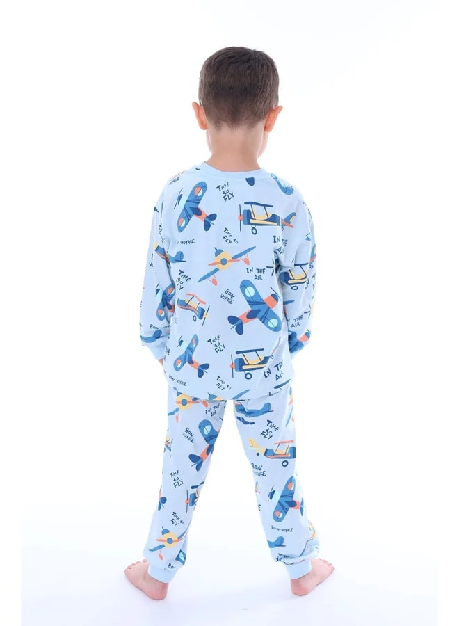 zuzunga Time To FLY Blue-Patterned Children's Pajama Set.