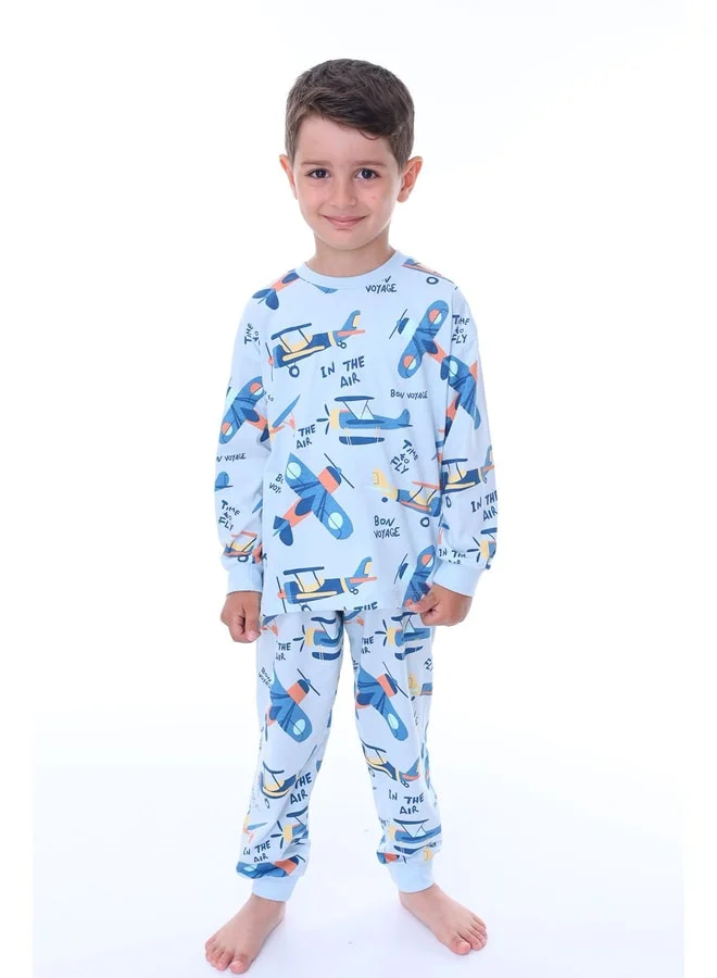 zuzunga Time To FLY Blue-Patterned Children's Pajama Set.