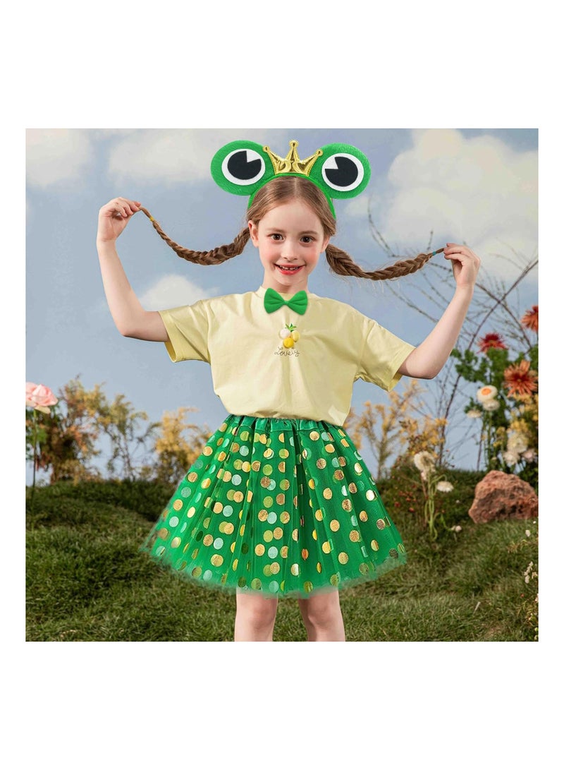 Zikra 4 Pieces Frog Costume Set for Kids Animal Girls Fancy Dress Up Cosplay Children Ears Headband Bow Tie Tail Princess Tutu Skirt Birthday Carnival Party Performance Prop - Image 4