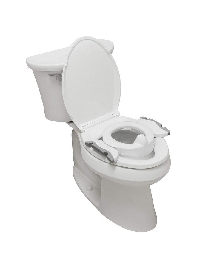 Kalencom Potette Plus Premium 2 in 1 Travel Potty and Toilet Seat Trainer Ring with Built in Pee Guard and Easy-Grip Handles (White/Gray) - Image 2