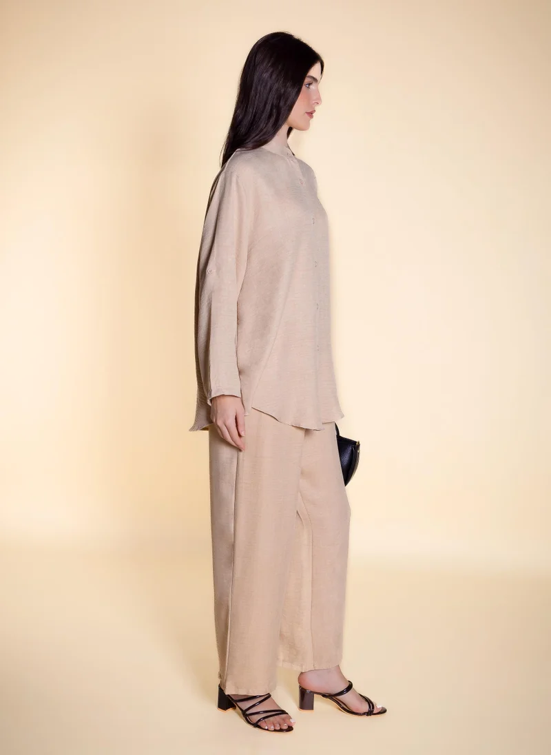 Shapes Beige STAND COLLAR SHIRT SET for Women | Best Price UAE