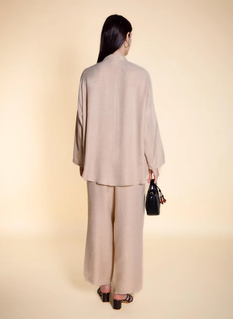 Shapes Beige STAND COLLAR SHIRT SET for Women | Best Price UAE