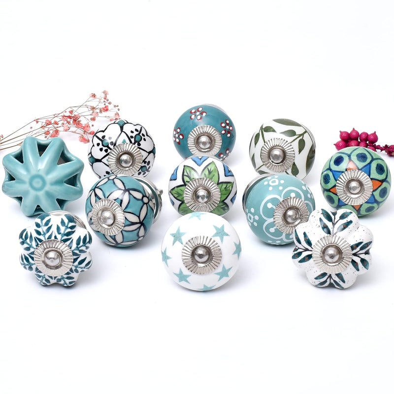 Indian-Shelf IndianShelf Pack of 50 Sage Green Drawer Knob Ceramic Dresser Knob Melon Door Handles Floral Drawer Pull Door Pull Fancy Door Knobs Kids Cabinet Knobs Kids Drawer Knobs 