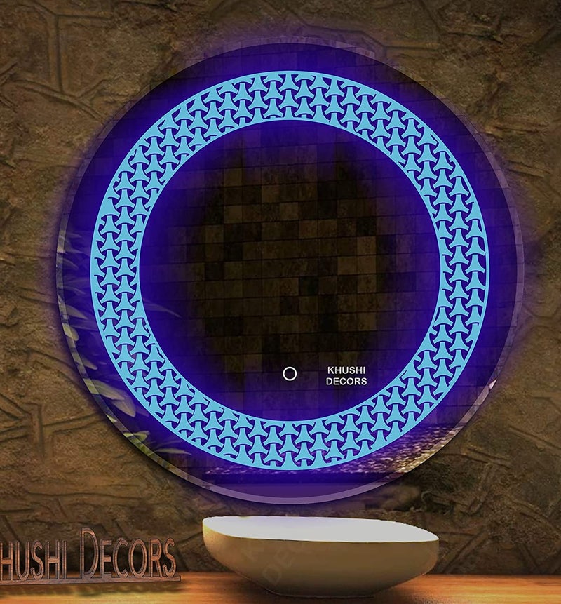 PRINCE ART LED Mirror Glass Bathroom Wall Decorative Led Mirror with Touch Sensor Lights Cabinet Vanity Wall Design Darpan Full Length for Home 21x21 Inch Round DH11 - Image 2