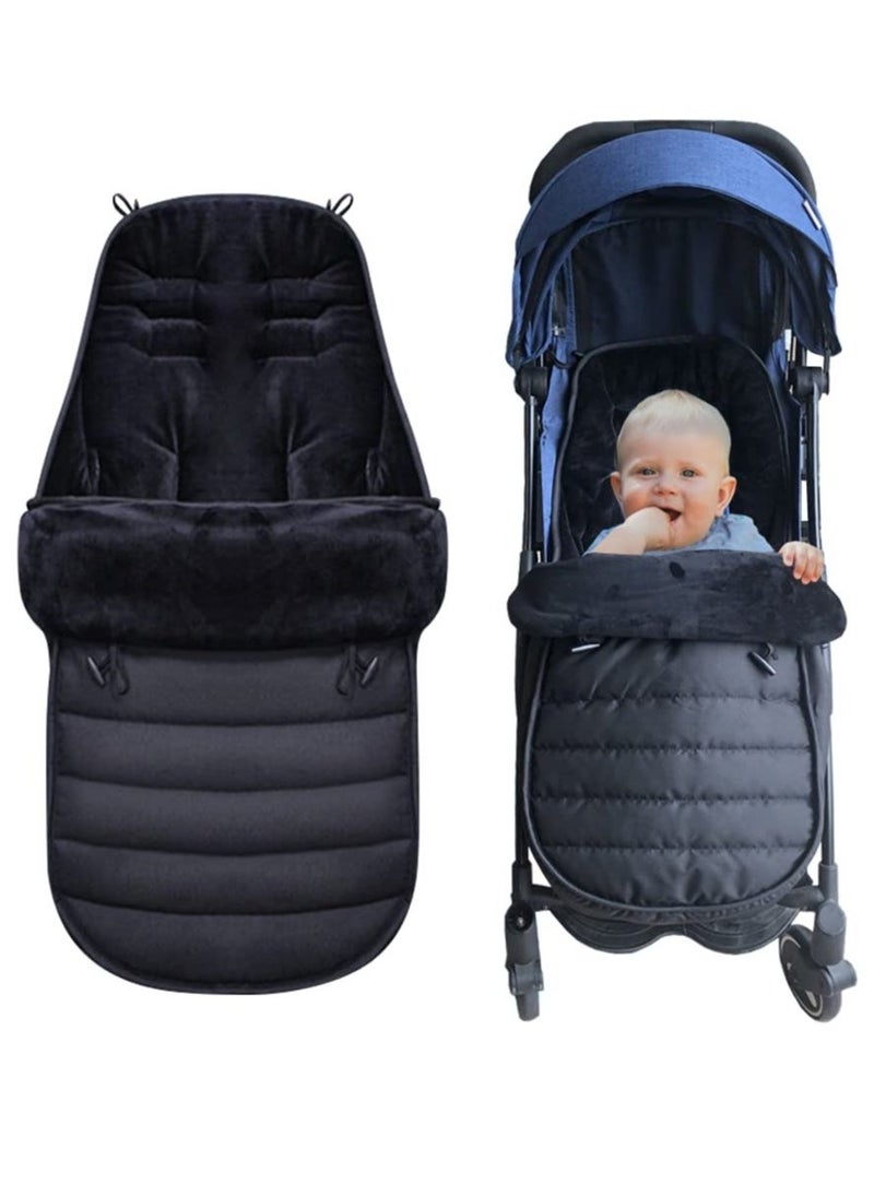 Universal Baby Pushchair Footmuffs and Sleeping Bag, Winter Warm Cozy Toes for Stroller and Buggy, Thermo Fleece Waterproof Design, Extra Long for Infants and Toddlers in Black - Image 1