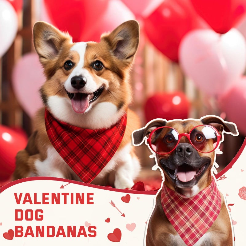 Abbylike 200 Pcs Valentines Day Plaid Dog Bandanas Bulk Pink Red Bandanas for Dogs Triangle Kerchief Bibs Scarf for Pet Costume Photo Props Accessories Pet Shops Groomer Adoption Events, 25 Styles - Image 2