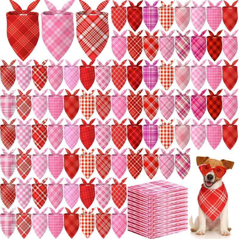 Abbylike 200 Pcs Valentines Day Plaid Dog Bandanas Bulk Pink Red Bandanas for Dogs Triangle Kerchief Bibs Scarf for Pet Costume Photo Props Accessories Pet Shops Groomer Adoption Events, 25 Styles - Image 1