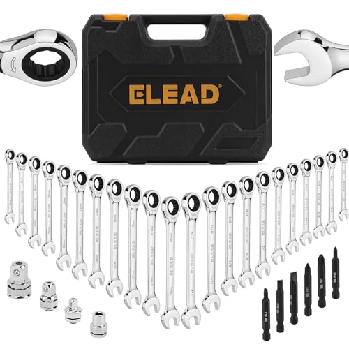 ELEAD 33-Piece Combination Ratchet Wrench Set | SAE & Metric Sizes (1/4" to 3/4" & 6-18mm) | 72-Tooth Gear Design | CR-V Steel | Organizer Carry Case | Ideal for Mechanics & DIY - Image 1