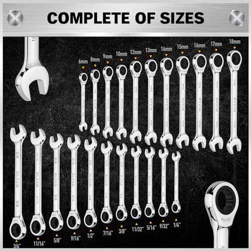 ELEAD 33-Piece Combination Ratchet Wrench Set | SAE & Metric Sizes (1/4" to 3/4" & 6-18mm) | 72-Tooth Gear Design | CR-V Steel | Organizer Carry Case | Ideal for Mechanics & DIY - Image 2