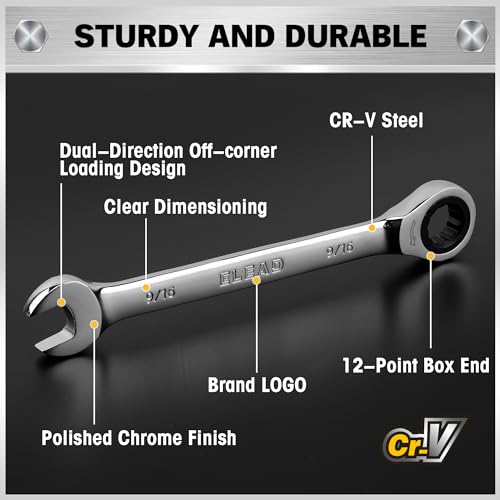 ELEAD 33-Piece Combination Ratchet Wrench Set | SAE & Metric Sizes (1/4" to 3/4" & 6-18mm) | 72-Tooth Gear Design | CR-V Steel | Organizer Carry Case | Ideal for Mechanics & DIY - Image 3