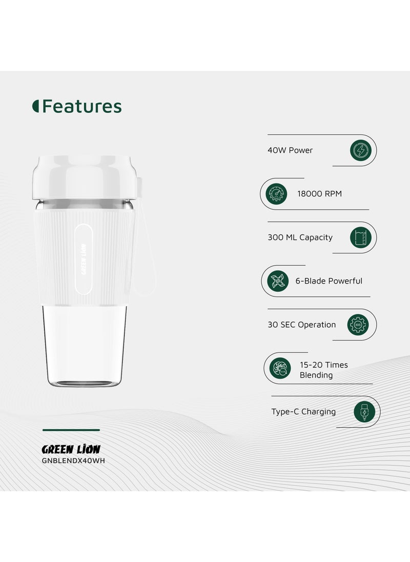 GREEN LION G-Blend X Portable Juicer 0.3L 40W / 18000 RPM / 30 Sec Operation / 6 Powerful Stainless-Steel Blades / 20 Times Blending - White  - Image 2