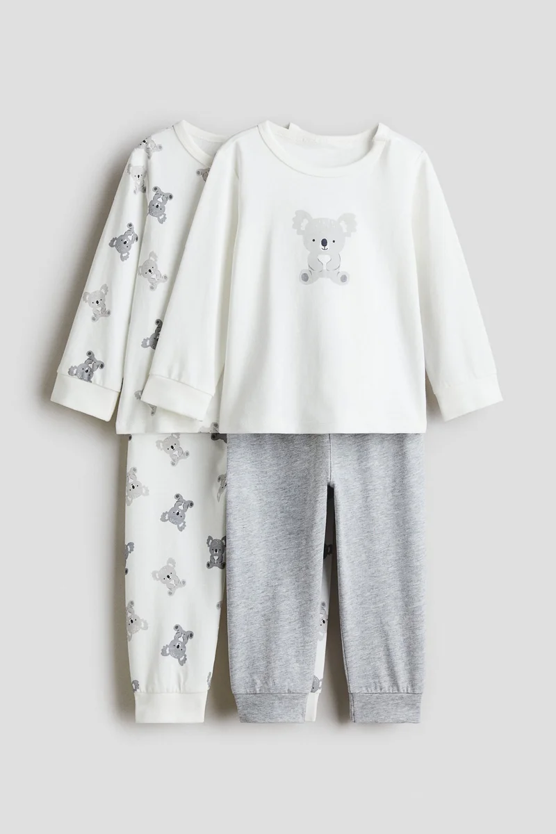 اتش اند ام بيجاما من القطن مزينة بطبعة - عبوة من قطعتين