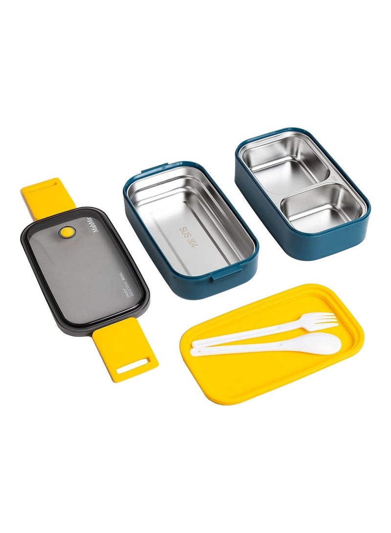 MahMir Stainless Steel Lunch Box - Insulated Bento Box Multifunctional-Containers Lunch Box with 2 Compartments & Tableware(304 stainless steel) lunch box with Lunch MahMir Lunch bag (Blue + Lunch Bag)  - Image 4