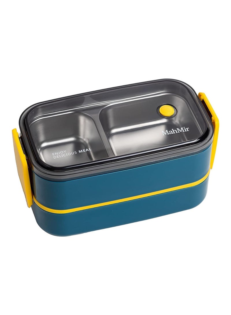 MahMir Stainless Steel Lunch Box - Insulated Bento Box Multifunctional-Containers Lunch Box with 2 Compartments & Tableware(304 stainless steel) lunch box with Lunch MahMir Lunch bag (Blue + Lunch Bag)  - Image 3