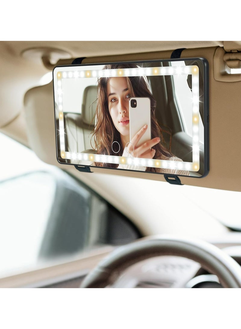 Oasisgalore Car Sun Visor Vanity Mirror with Lights, 3 Light Modes & 60 LEDs, Rechargeable Dimmable Touch Control Travel Makeup Mirror for Truck SUV Accessories - Image 1