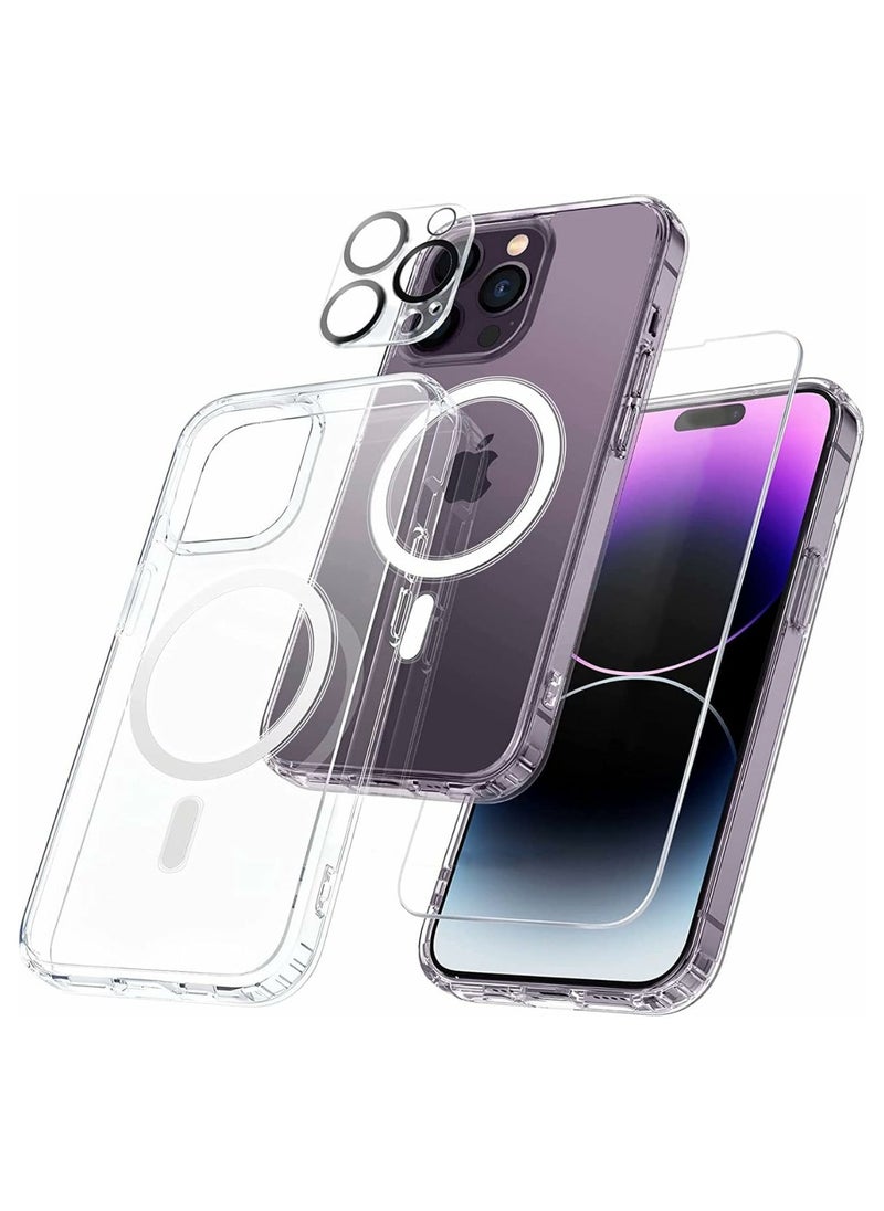 Denx Package 3 in 1 For iPhone 14 Pro, Clear Case with Screen Protector & Lens Protector, Compatible with Magsafe, High-Grade Protection & Anti-Yellowing, Magnetic Case for iPhone 14 Pro, Transparent  - Image 1