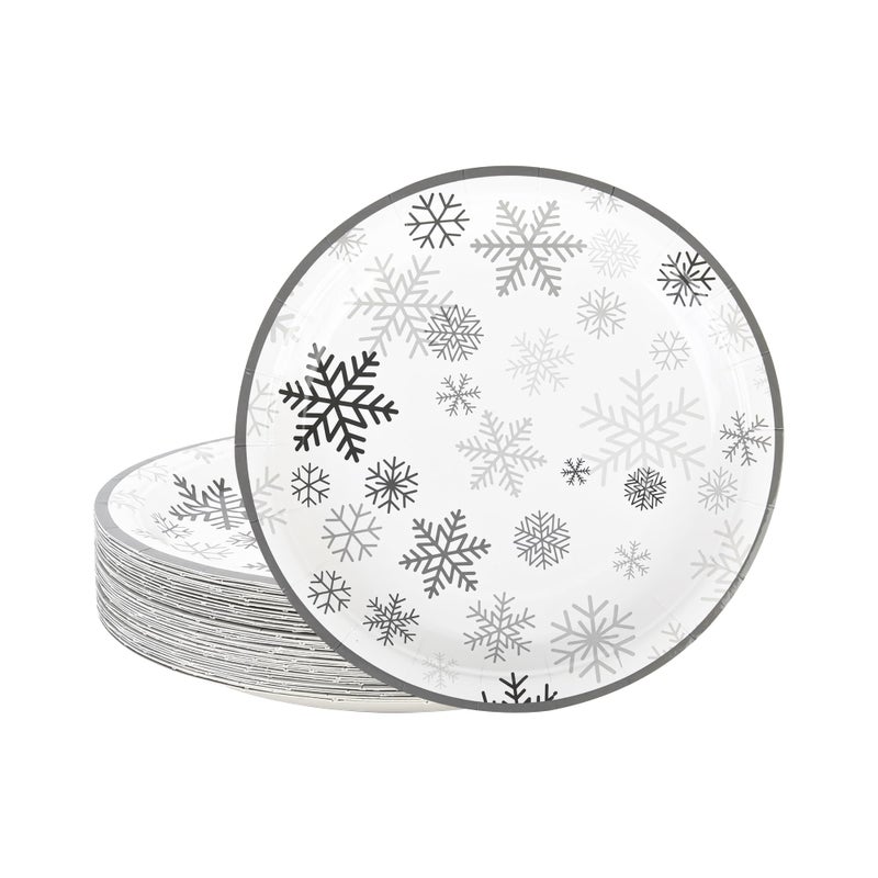 AimFun Snowflake Paper Plates Christmas Disposable Party Plates Winter Holiday 7 Inch Dessert Plate Grey Snowflakes Small Cake Plates for Birthday New Year Party Supplies (48, Grey Snowflakes) - Image 1