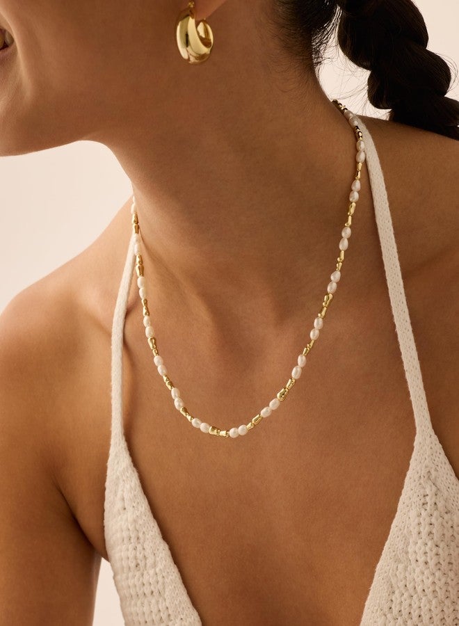 PAVOI 18K Yellow Gold Plated Freshwater Pearl Necklace for Women | Beaded Necklace with Pearls - Image 4