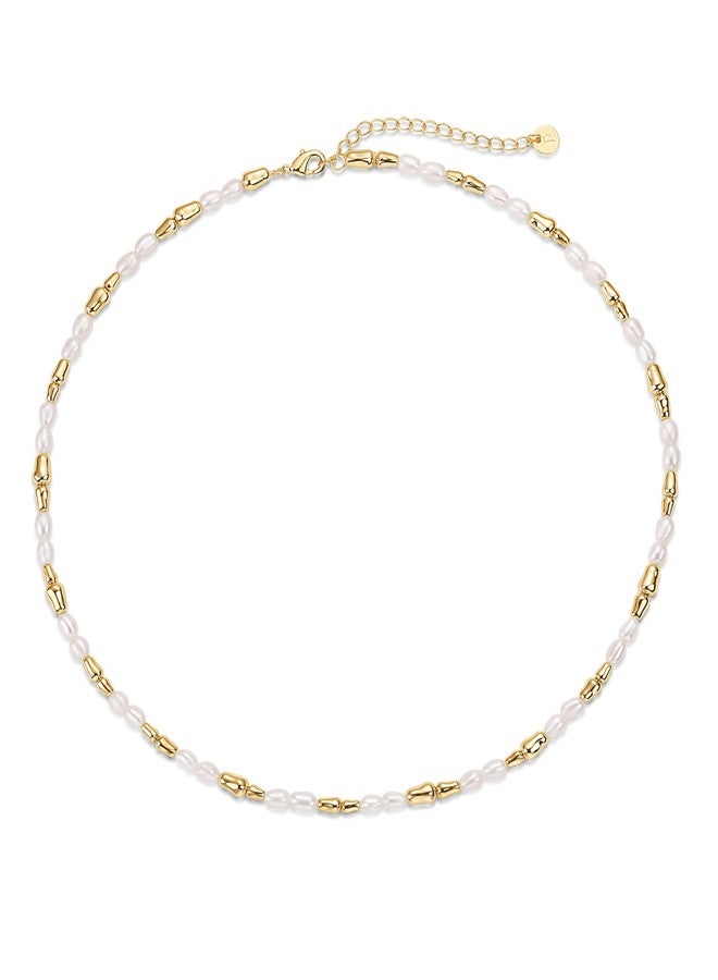 PAVOI 18K Yellow Gold Plated Freshwater Pearl Necklace for Women | Beaded Necklace with Pearls - Image 3