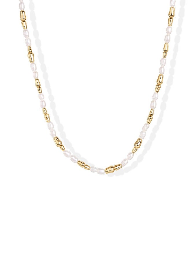PAVOI 18K Yellow Gold Plated Freshwater Pearl Necklace for Women | Beaded Necklace with Pearls - Image 1