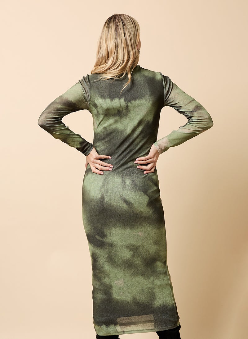 Little Mistress Mesh Detail Printed High Neck Maxi Dress - Image 2