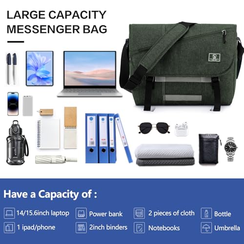 OIWAS Messenger Bag for Men, 15.6 Inch Laptop Crossbody Bags Women Casual Satchel Shoulder Bag College Travel Office Briefcase (15.6 Inch, Dark Green) - Image 4
