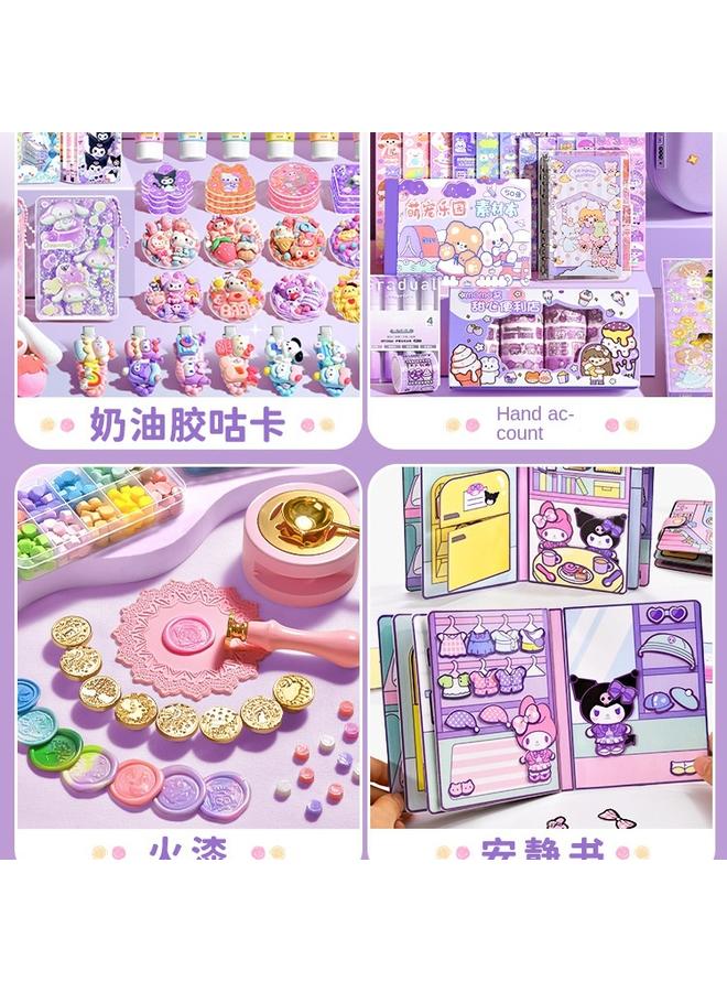 Bluejw Hand Account Suit Hand Account Book Gift Box Girls Primary School Children Girls Stationery Cream Goo Card Sticker Deluxe Edition Hand - Image 4