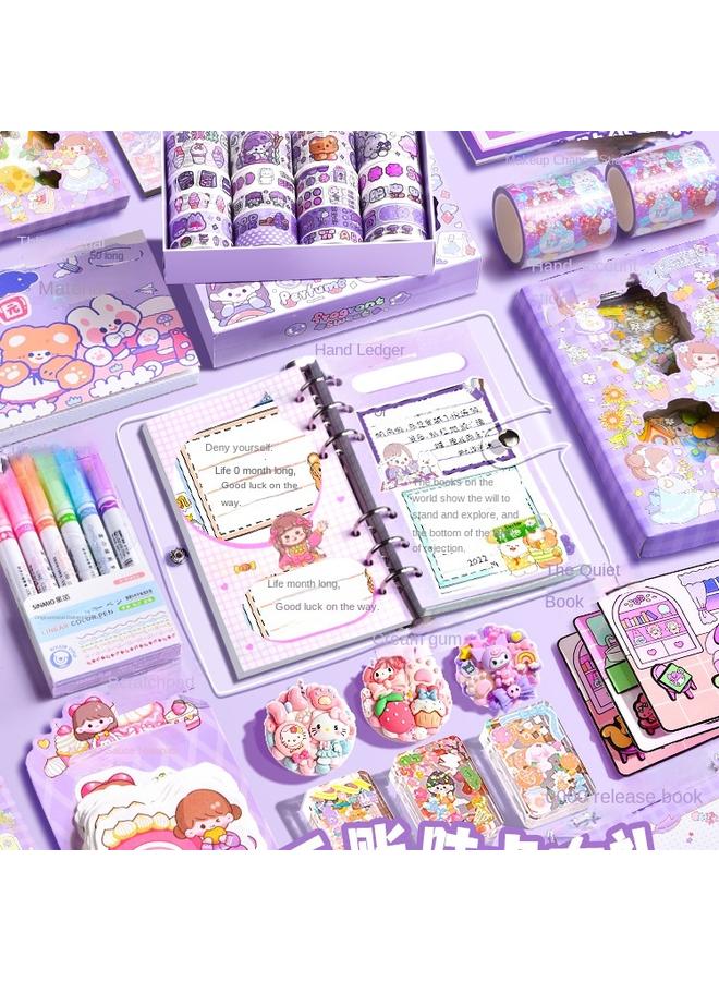 Bluejw Hand Account Suit Hand Account Book Gift Box Girls Primary School Children Girls Stationery Cream Goo Card Sticker Deluxe Edition Hand - Image 2