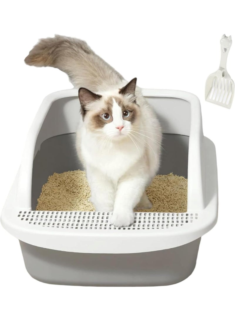 Rock Pow Cat Litter Box | Extra Large Open Top Litter Tray with Scooper|Semi-enclosed Anti-Splash Cat Sandbox and Toilet | Easy to Clean & Assemble(Extra-Large)  - Image 1