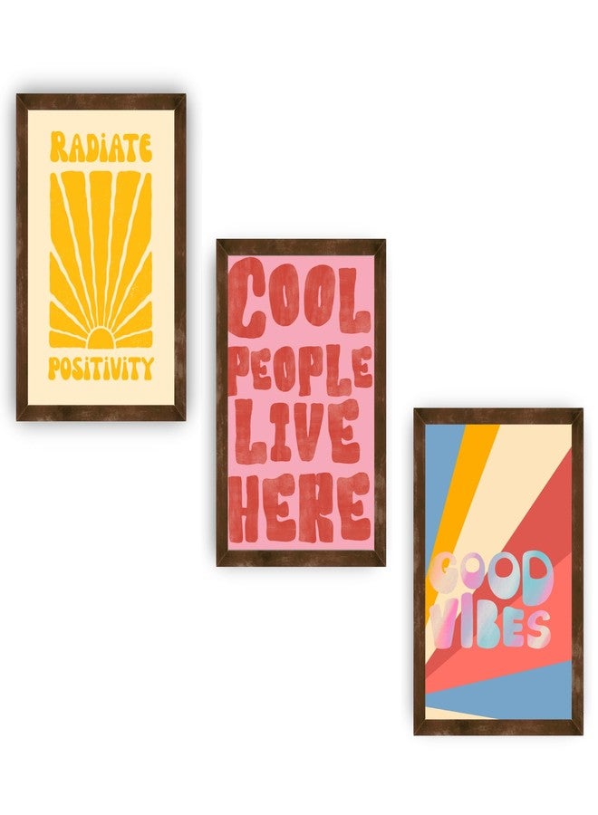 EKDALI Set of 3 A4 Retro Motivational Wall Frames | Positive Quote Posters for Home & Office | 350 GSM Art Prints with Brown Frame | Good Vibes and Aesthetic Room Decor - Image 1