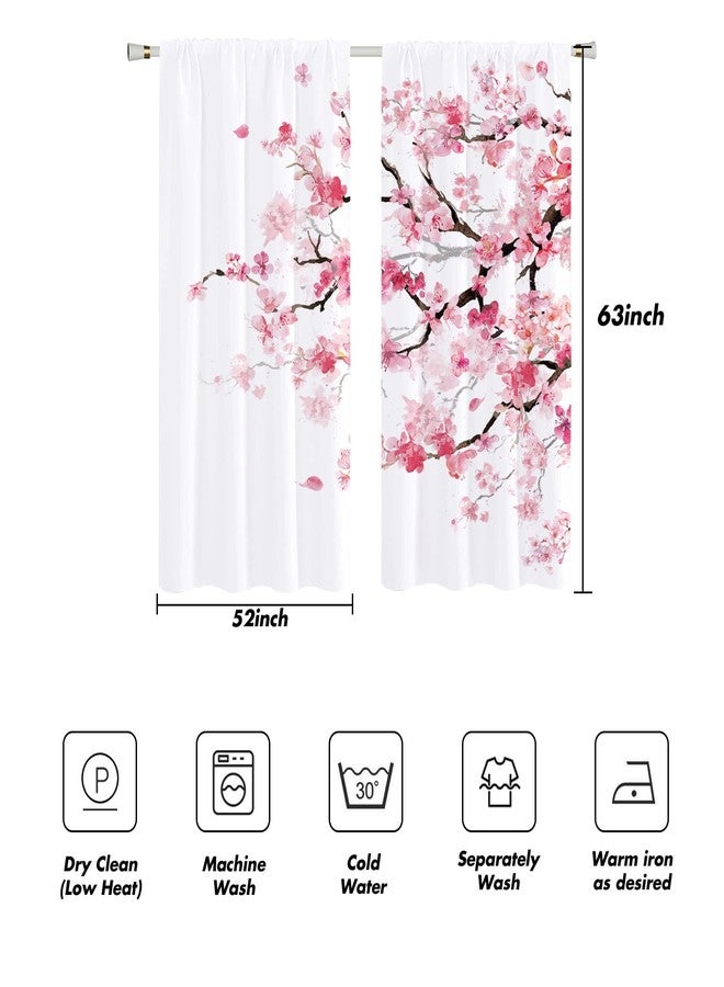 Kikiry Pink Cherry Curtain 52" W x 63" L Wide Spring Blush Sakura Floral Plum Blossom Flowers Japanese Asian Style Girl Women Curtains Living Room Bedroom Window Drapes Treatment Fabric 1 Pair - Image 4