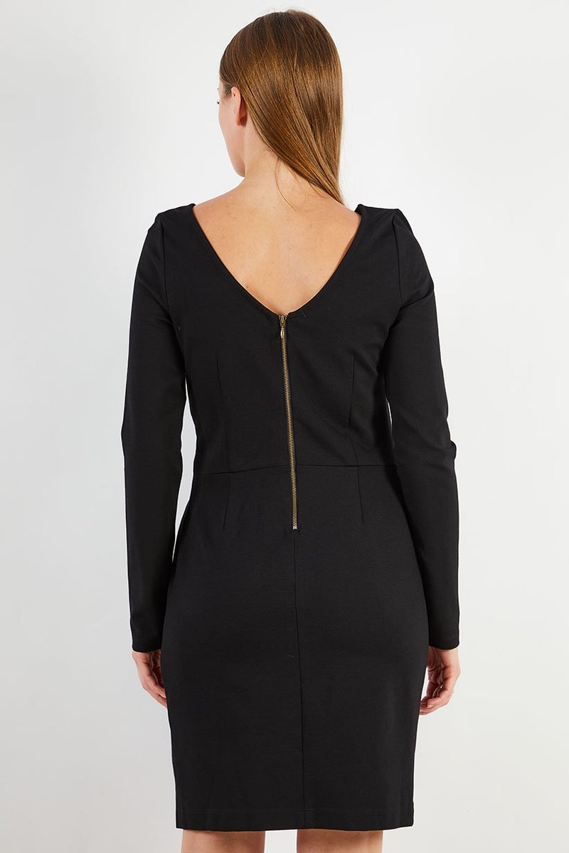 IKKS Women Solid Long Sleeve Mini Dress, Black - Image 2