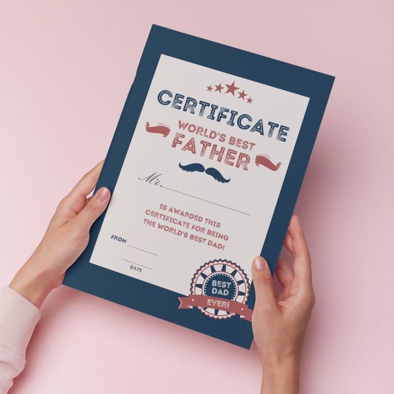 AanyaCentric AanyaCentric World Best Dad Certificate Printed Father Birthday Greeting Card for Papa Dad Daddy Big Day A4 Size 83x117inches without Frame Folder Case  - Image 1