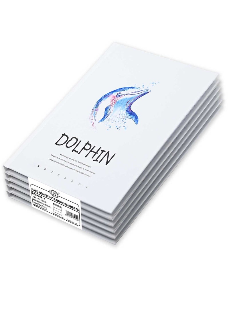 FIS 5 Pieces Hard Cover Notebook 96 Sheets A5 Dolphin Design - Image 1