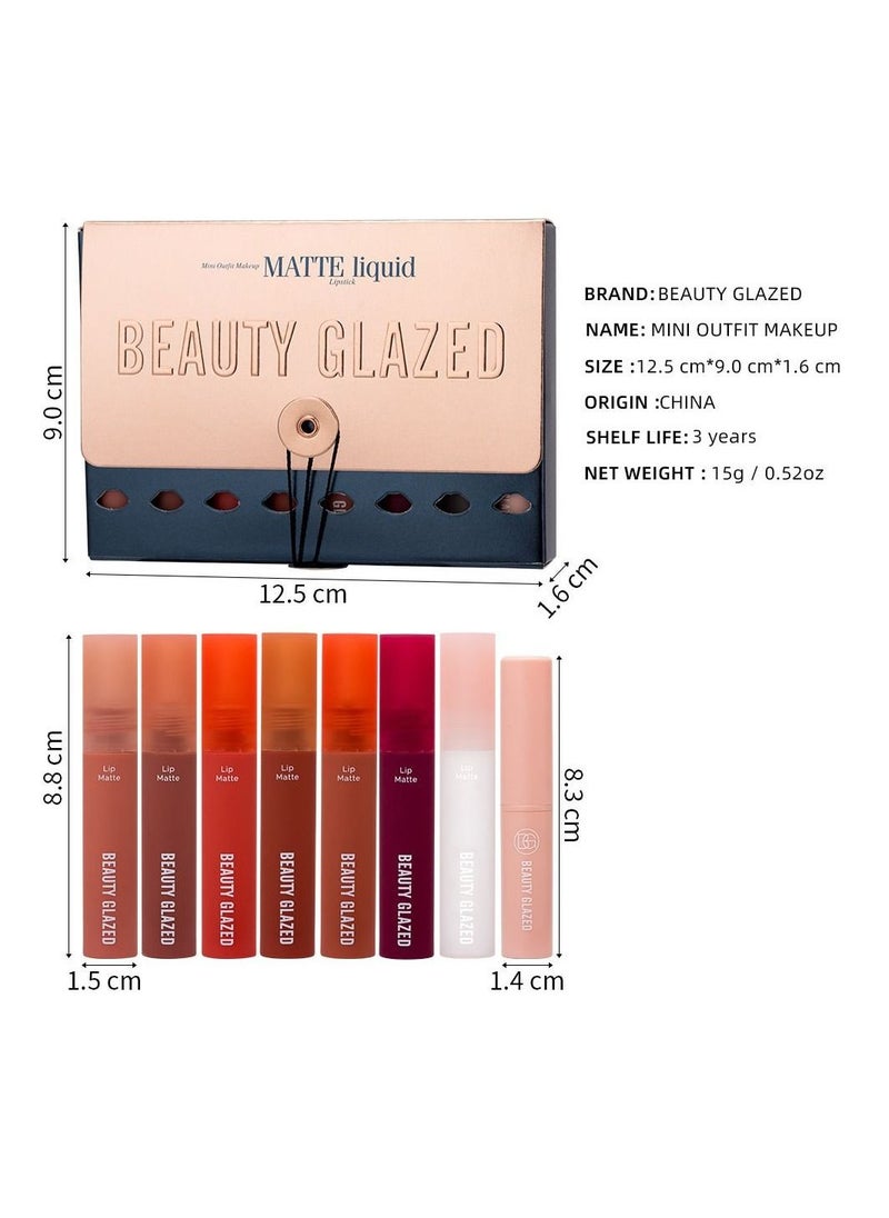 Beauty Glzaed - BEAUTY GLAZED 8PCS LIPS MAKEUP SET LIPSTICK LONG LASTING MOISTURE LIP GLOSS COSMETIC SEXY RED LIP MATTE LIPSTICK WATERPROOF - Image 1