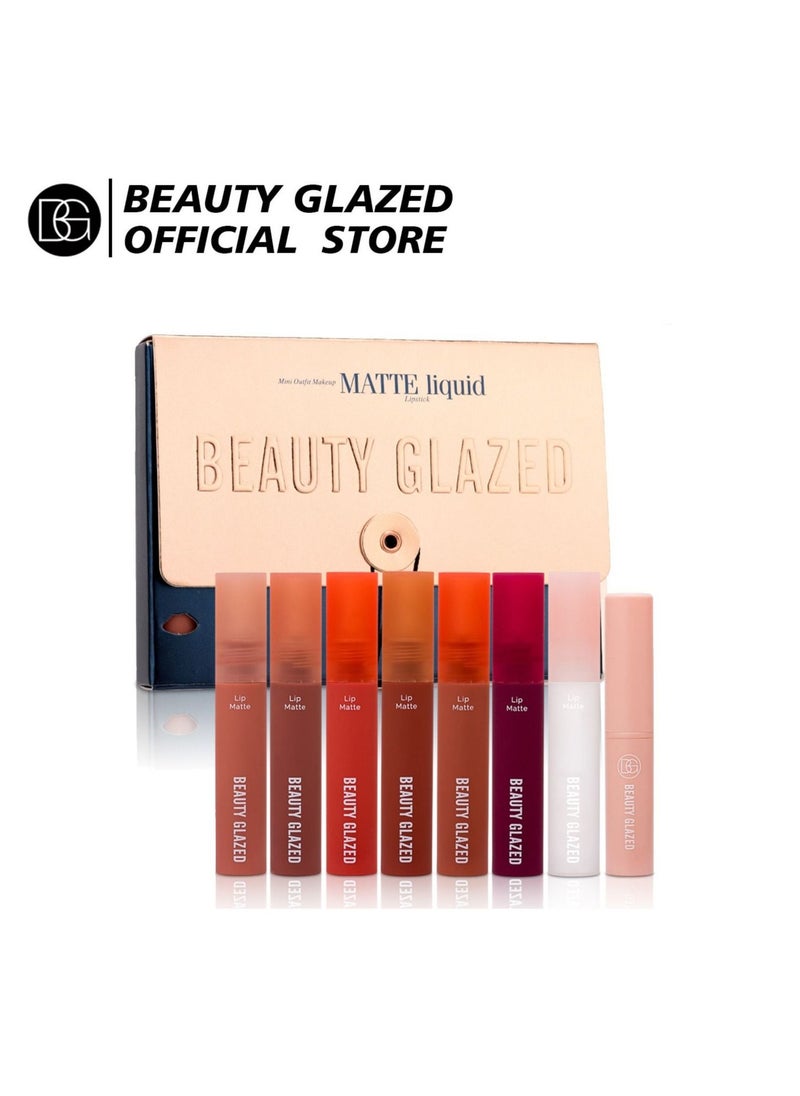 Beauty Glzaed - BEAUTY GLAZED 8PCS LIPS MAKEUP SET LIPSTICK LONG LASTING MOISTURE LIP GLOSS COSMETIC SEXY RED LIP MATTE LIPSTICK WATERPROOF - Image 1