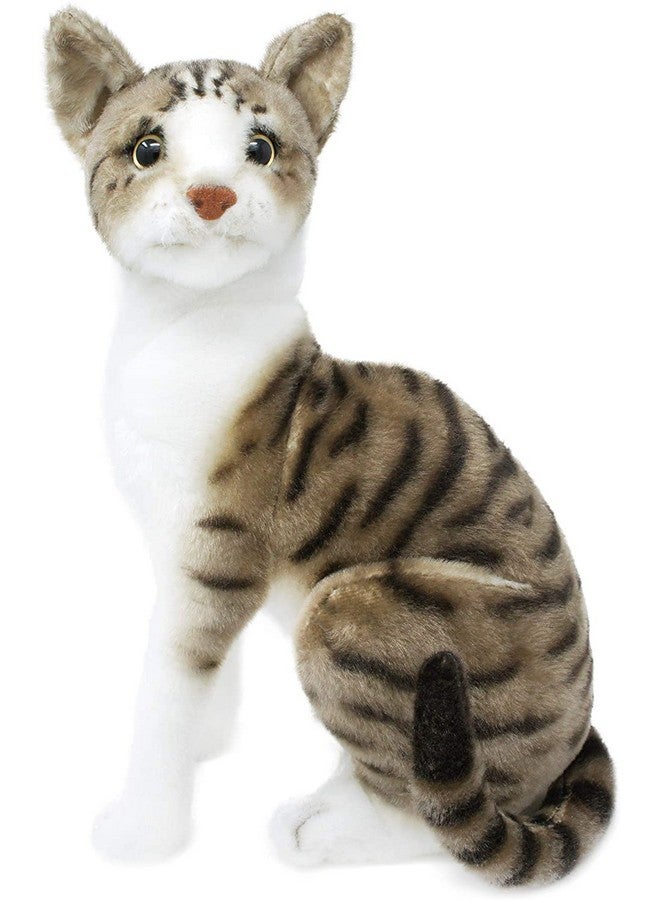 لعبة قطة لطيفة محشوة ناعمة على شكل حيوان لغرفة الأطفال (الحجم: 21 سم، اللون: رمادي وأبيض) - Image 1