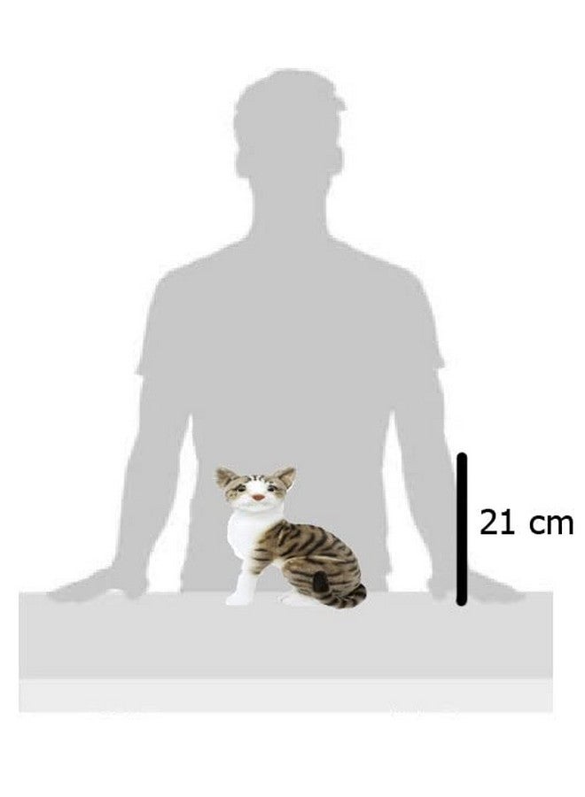 لعبة قطة لطيفة محشوة ناعمة على شكل حيوان لغرفة الأطفال (الحجم: 21 سم، اللون: رمادي وأبيض) - Image 3