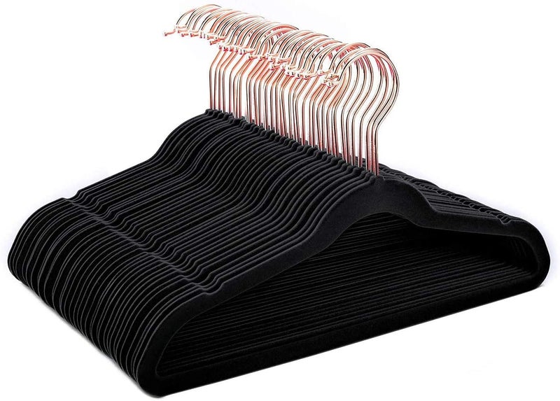 Evolluxi® Non-Slip Velvet Hangers - Suit Hanger Ultra Thin Space Saving 360 Degree Swivel Hook Strong and Durable Clothes Hangers (Black, 50) - Image 3